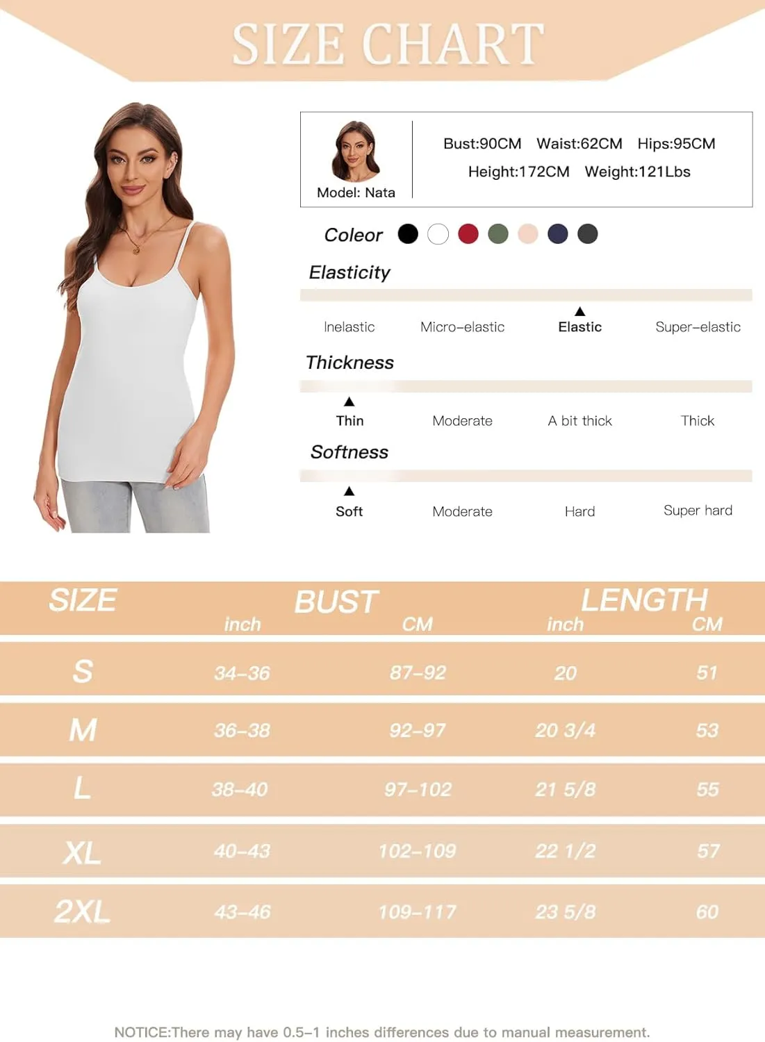 ANYFITTING Women's Cotton Tank Top with Shelf Bra Adjustable Strap Camisole Basic Cami Tanks S-2XL