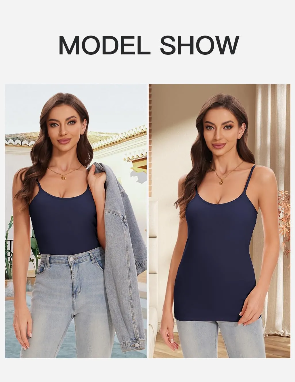ANYFITTING Women's Cotton Tank Top with Shelf Bra Adjustable Strap Camisole Basic Cami Tanks S-2XL