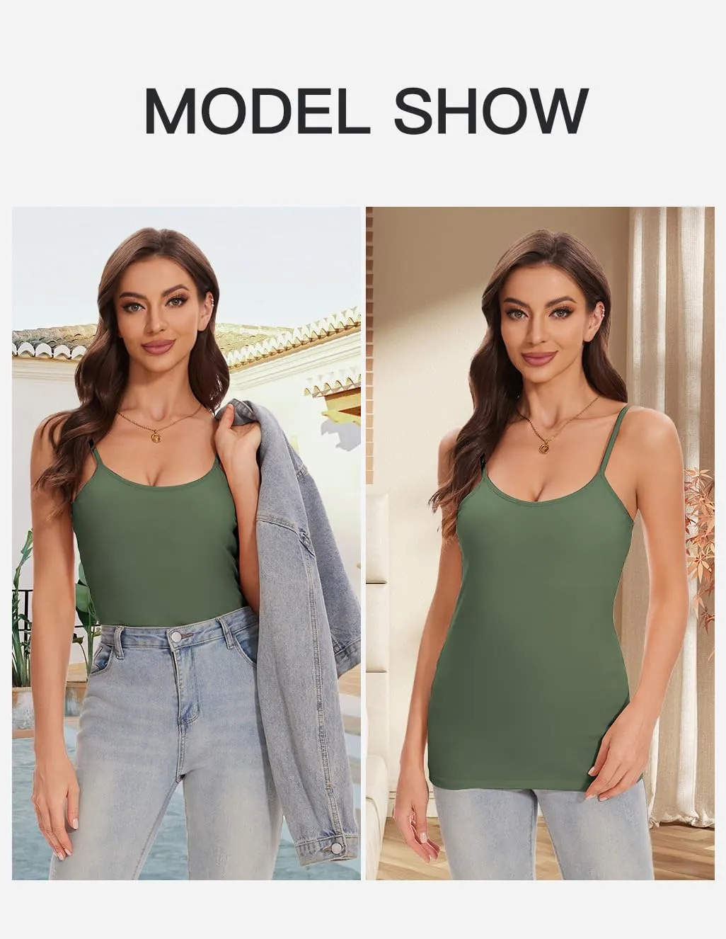 ANYFITTING Women's Cotton Tank Top with Shelf Bra Adjustable Strap Camisole Basic Cami Tanks S-2XL