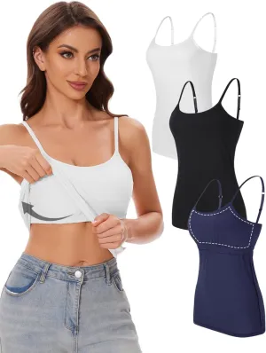 ANYFITTING Women's Cotton Tank Top with Shelf Bra Adjustable Strap Camisole Basic Cami Tanks S-2XL