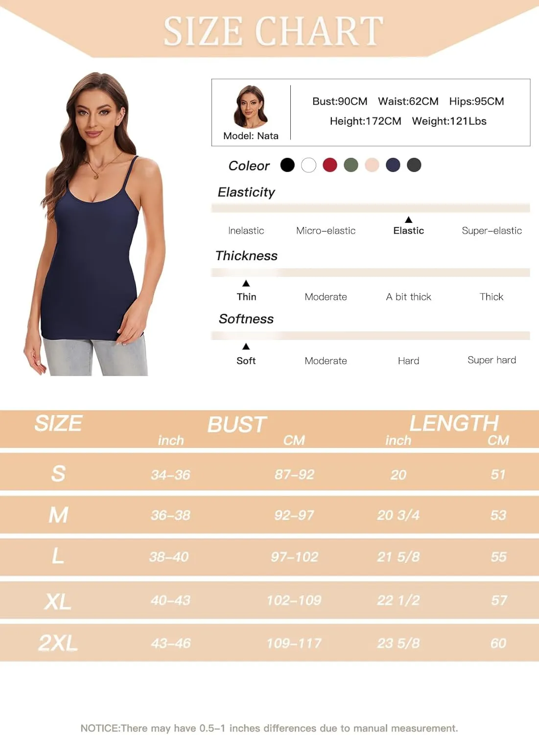 ANYFITTING Women's Cotton Tank Top with Shelf Bra Adjustable Strap Camisole Basic Cami Tanks S-2XL