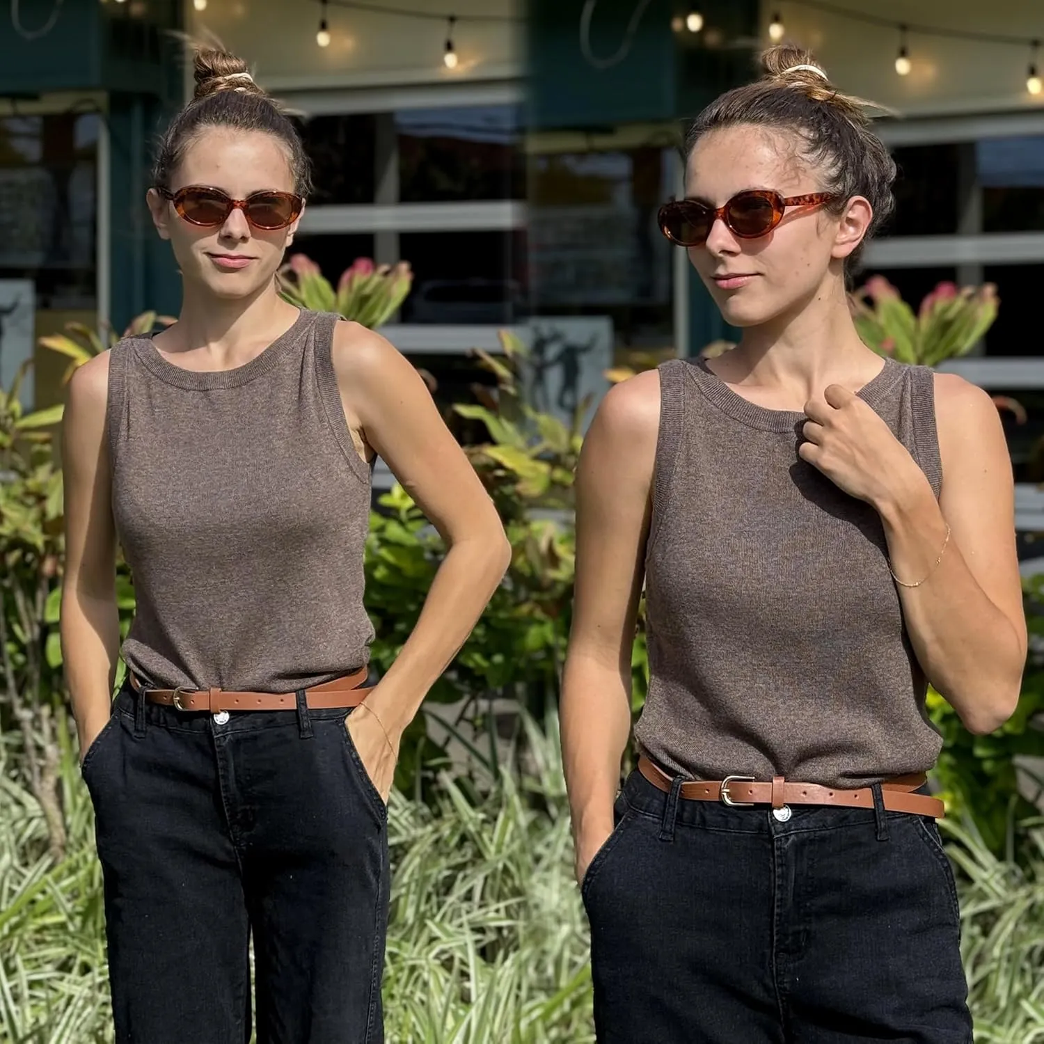 Arach&Cloz 2025 Women's Non See Through Tank Tops Spring Summer Sleeveless Crew Neck Knit Business Casual Outfits