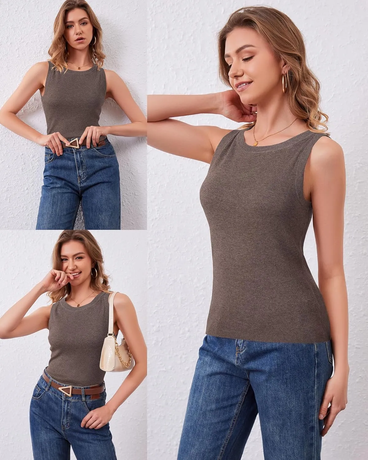 Arach&Cloz 2025 Women's Non See Through Tank Tops Spring Summer Sleeveless Crew Neck Knit Business Casual Outfits