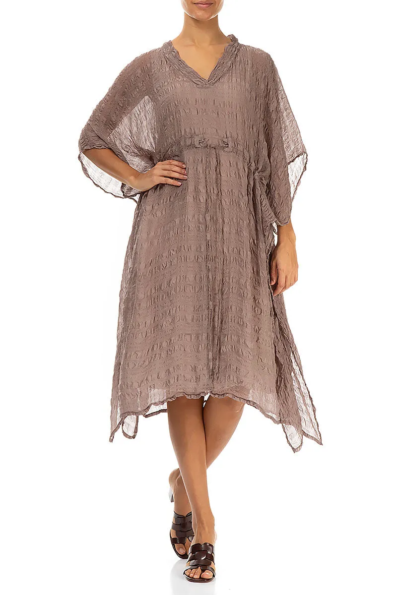 Asymmetric V-Neck Truffle Textured Silk Dress