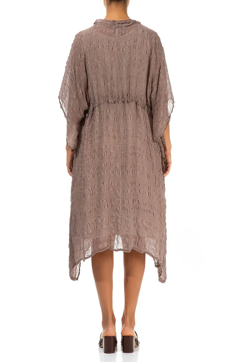 Asymmetric V-Neck Truffle Textured Silk Dress