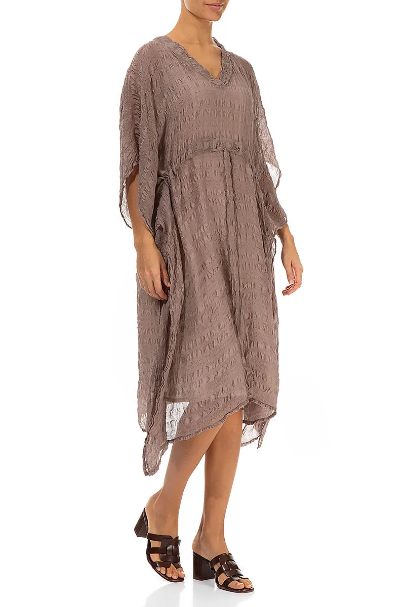 Asymmetric V-Neck Truffle Textured Silk Dress