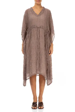 Asymmetric V-Neck Truffle Textured Silk Dress