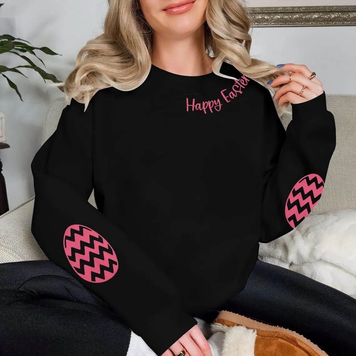 BANGELY Women Happy Easter Sweatshirt Cute Easter Egg Graphic Long Sleeve Shirt Easter Letter Print Pullover Sweatshirts