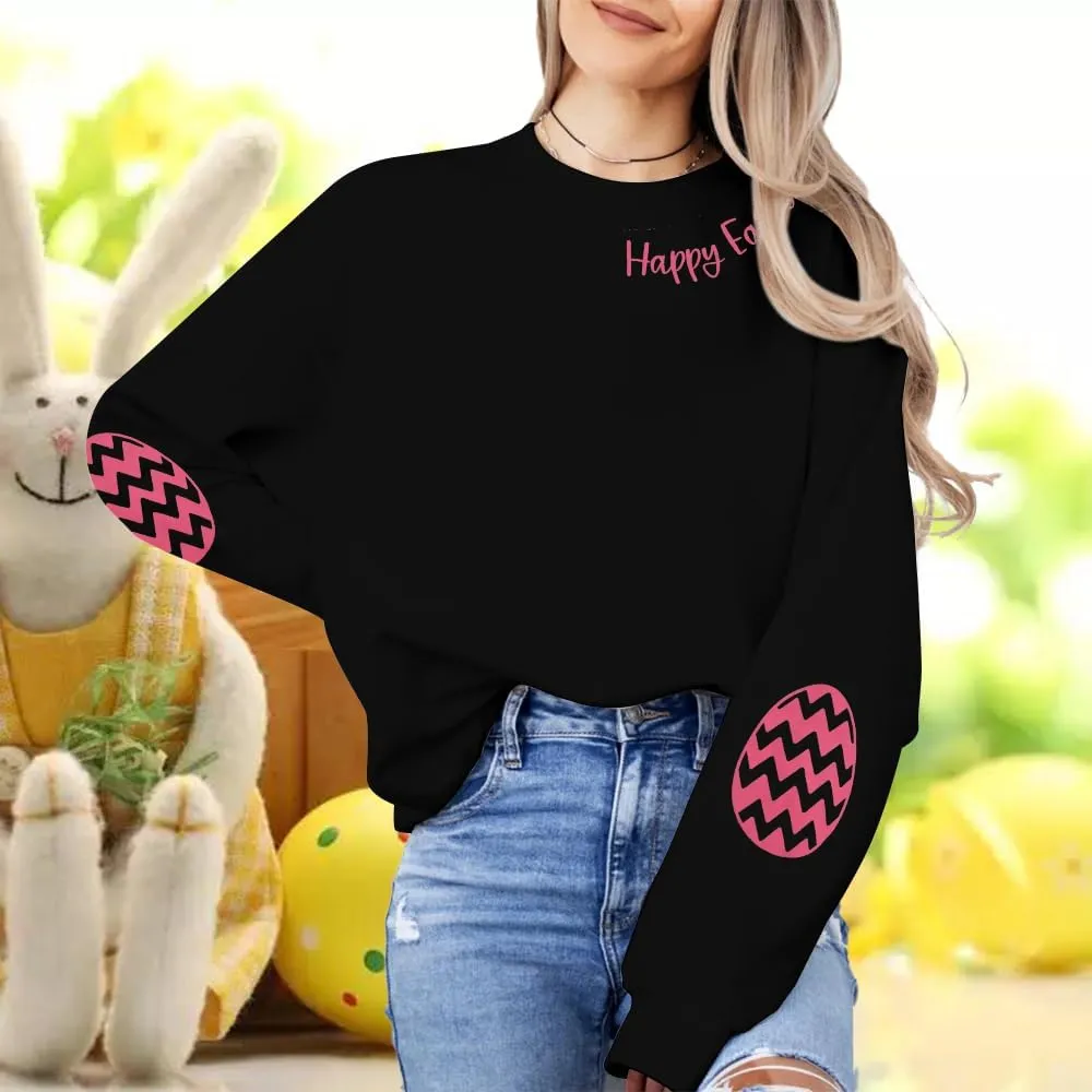 BANGELY Women Happy Easter Sweatshirt Cute Easter Egg Graphic Long Sleeve Shirt Easter Letter Print Pullover Sweatshirts