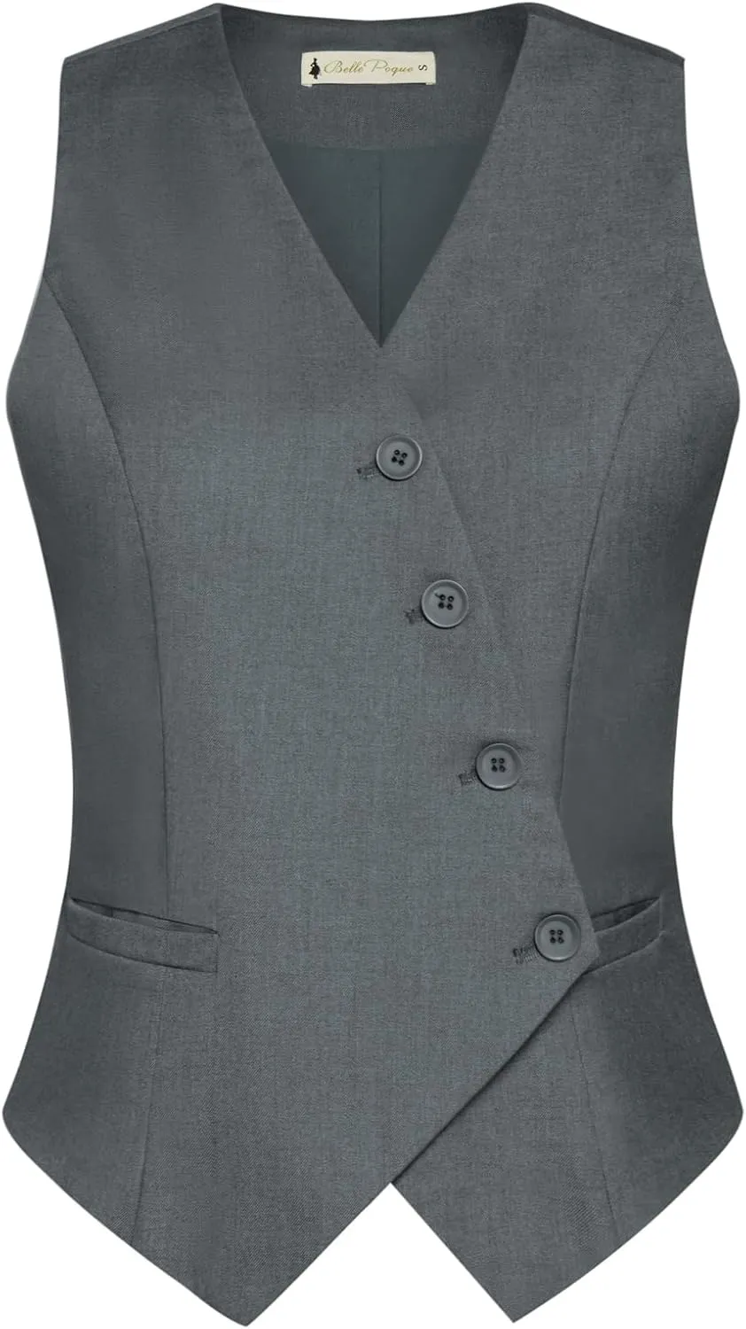Belle Poque Waistcoat Vest for Women Suit Vest Tops Asymmetrical Hem Tuxedo Vest Sleeveless Blazers Jackets