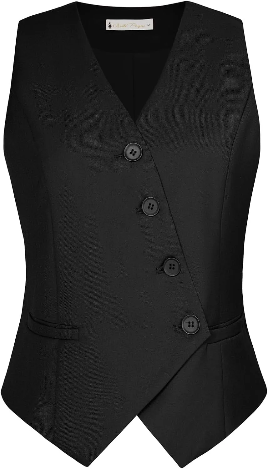 Belle Poque Waistcoat Vest for Women Suit Vest Tops Asymmetrical Hem Tuxedo Vest Sleeveless Blazers Jackets