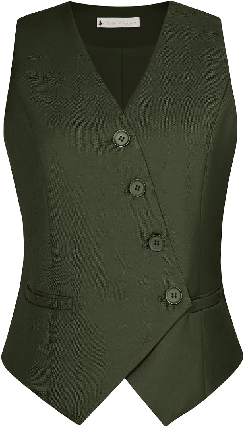 Belle Poque Waistcoat Vest for Women Suit Vest Tops Asymmetrical Hem Tuxedo Vest Sleeveless Blazers Jackets