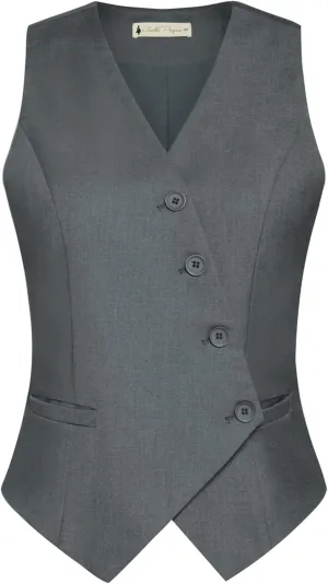 Belle Poque Waistcoat Vest for Women Suit Vest Tops Asymmetrical Hem Tuxedo Vest Sleeveless Blazers Jackets