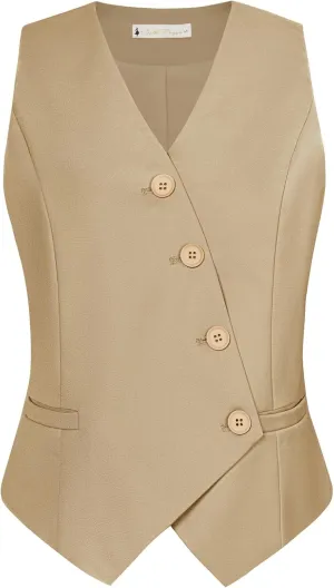 Belle Poque Waistcoat Vest for Women Suit Vest Tops Asymmetrical Hem Tuxedo Vest Sleeveless Blazers Jackets