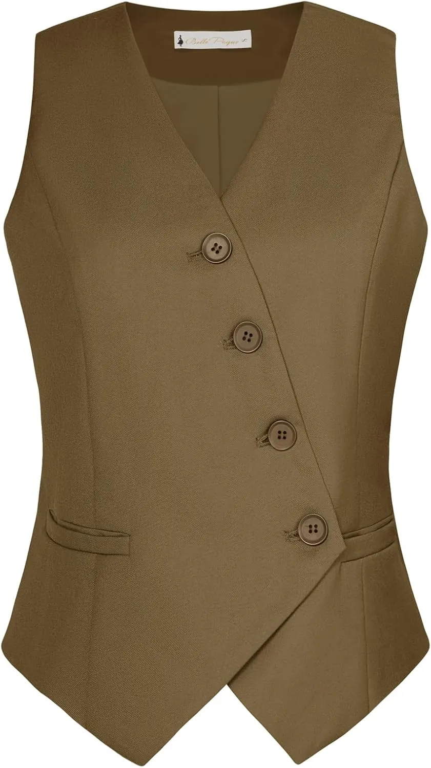 Belle Poque Waistcoat Vest for Women Suit Vest Tops Asymmetrical Hem Tuxedo Vest Sleeveless Blazers Jackets