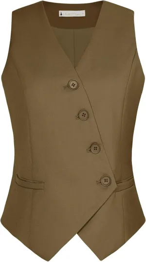 Belle Poque Waistcoat Vest for Women Suit Vest Tops Asymmetrical Hem Tuxedo Vest Sleeveless Blazers Jackets