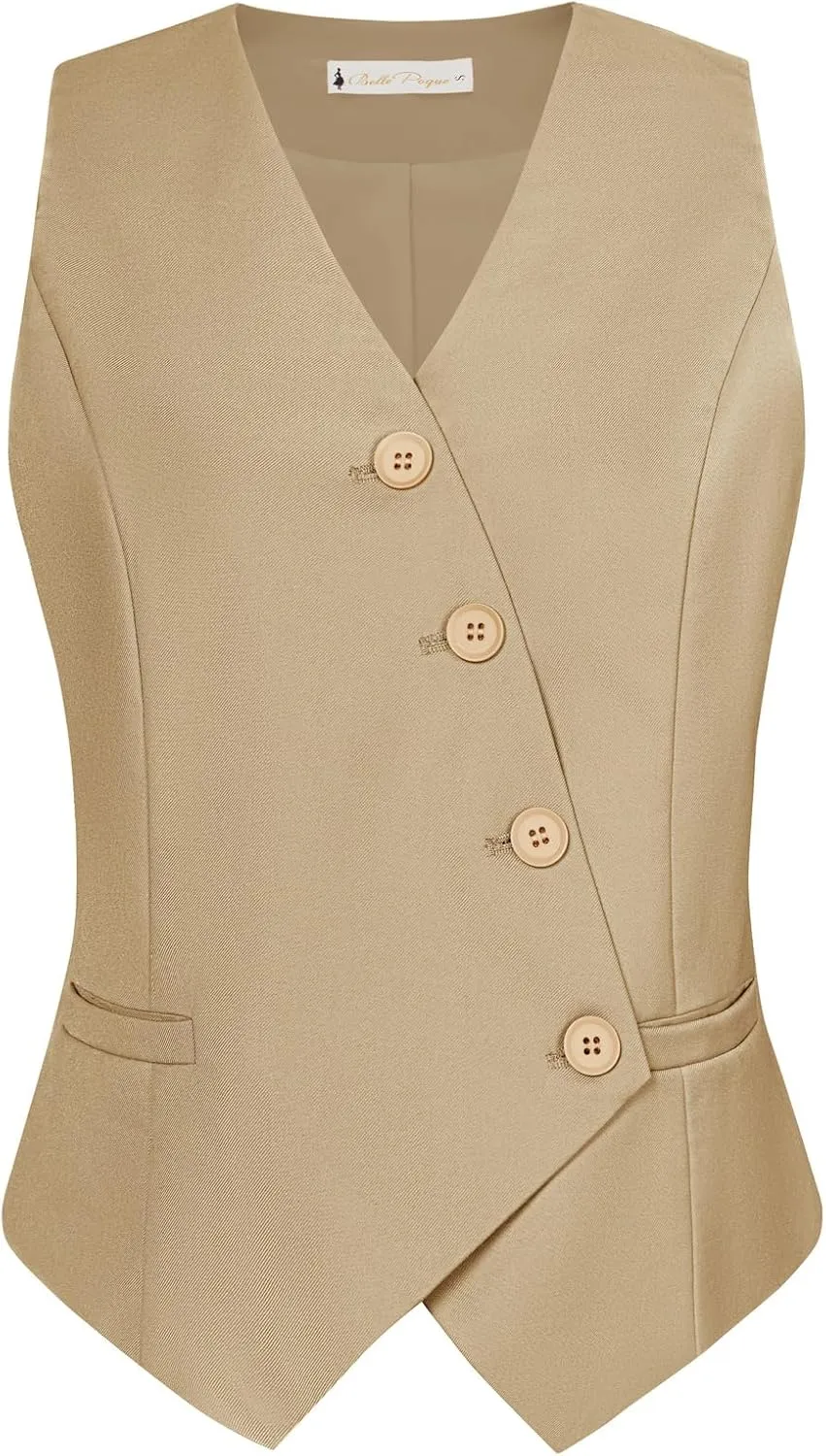 Belle Poque Waistcoat Vest for Women Suit Vest Tops Asymmetrical Hem Tuxedo Vest Sleeveless Blazers Jackets