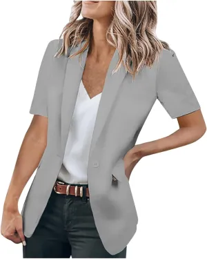 Blazers for Women Casual Work Office Slim Fit Herringbone Blazer Open Front Single Breasted Short Sleeve Suits Jacket