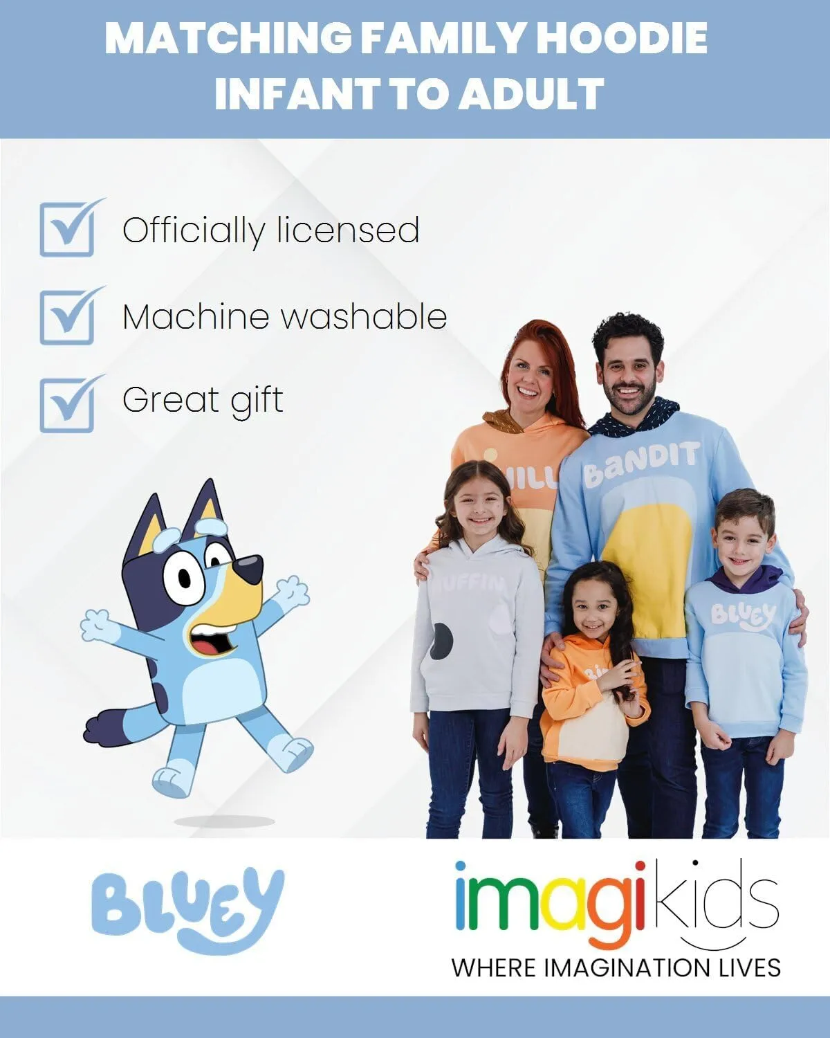 Bluey Bingo Dad Mom Fleece Matching Family Cosplay Pullover Hoodie Infant to Little Kid