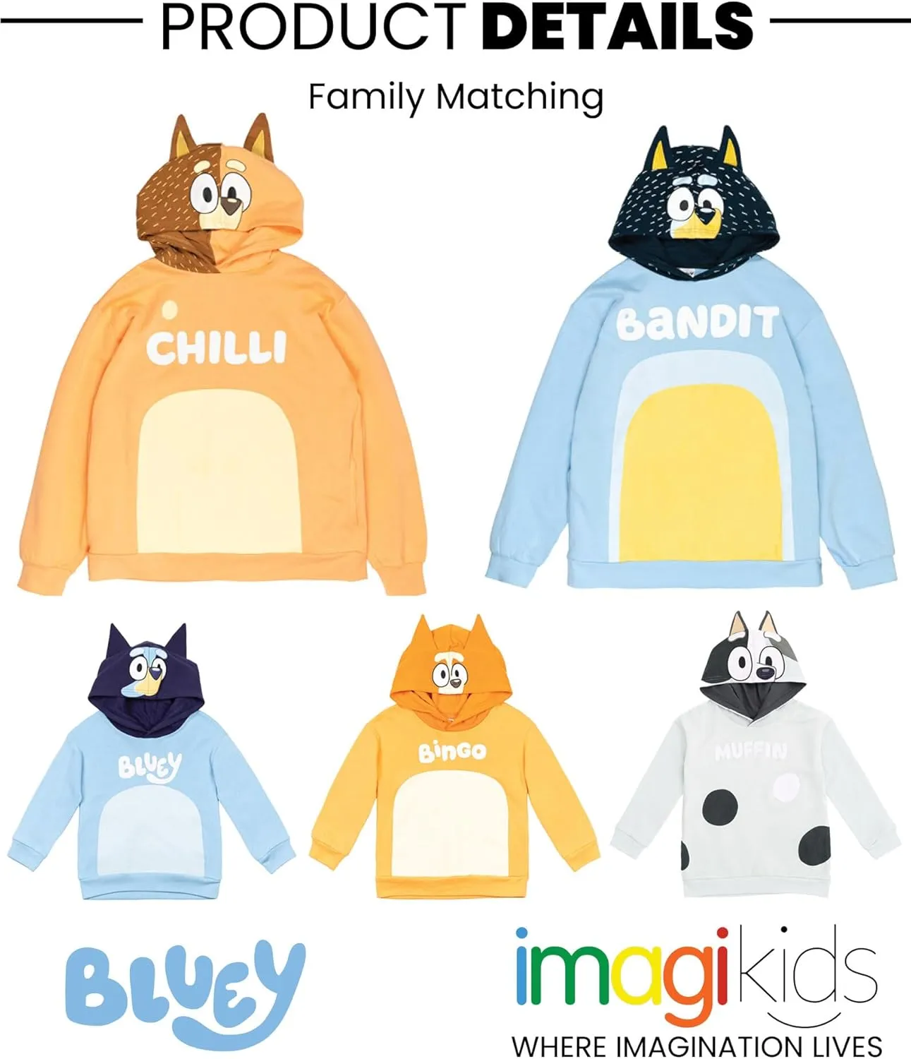Bluey Bingo Dad Mom Fleece Matching Family Cosplay Pullover Hoodie Infant to Little Kid