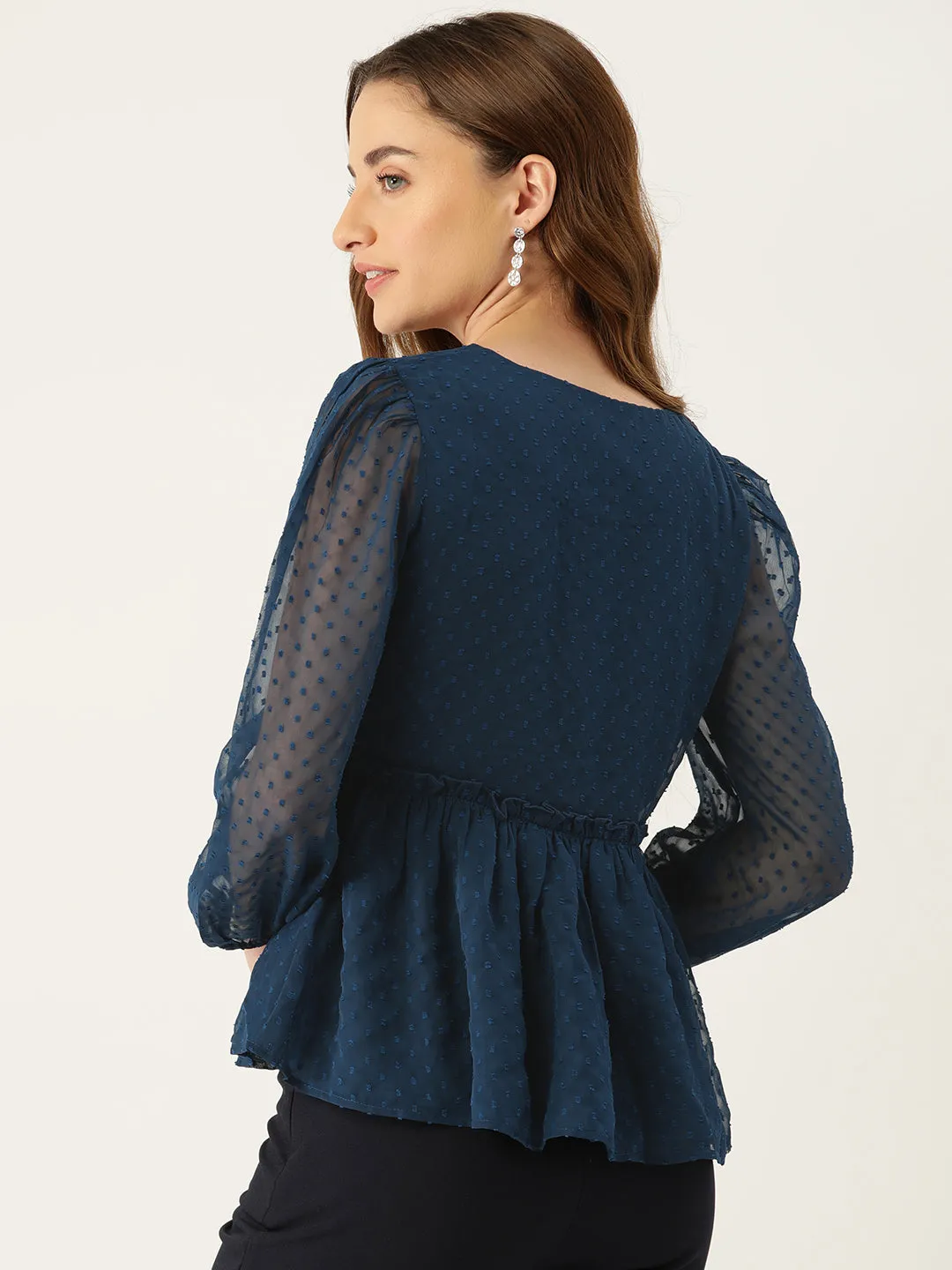 Casual Self Design Women Blue Top