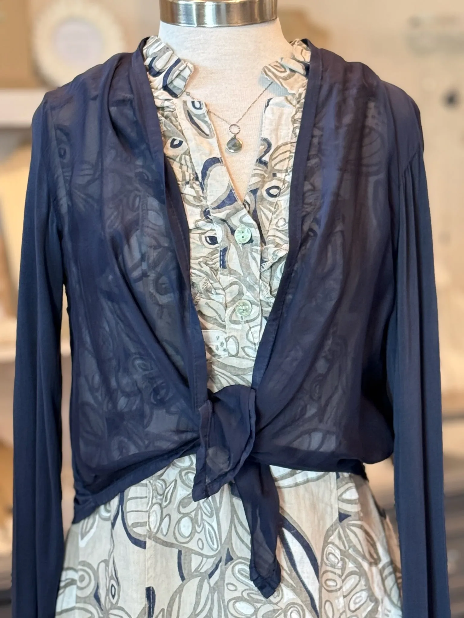 Chloe Silk Cardigan in Navy