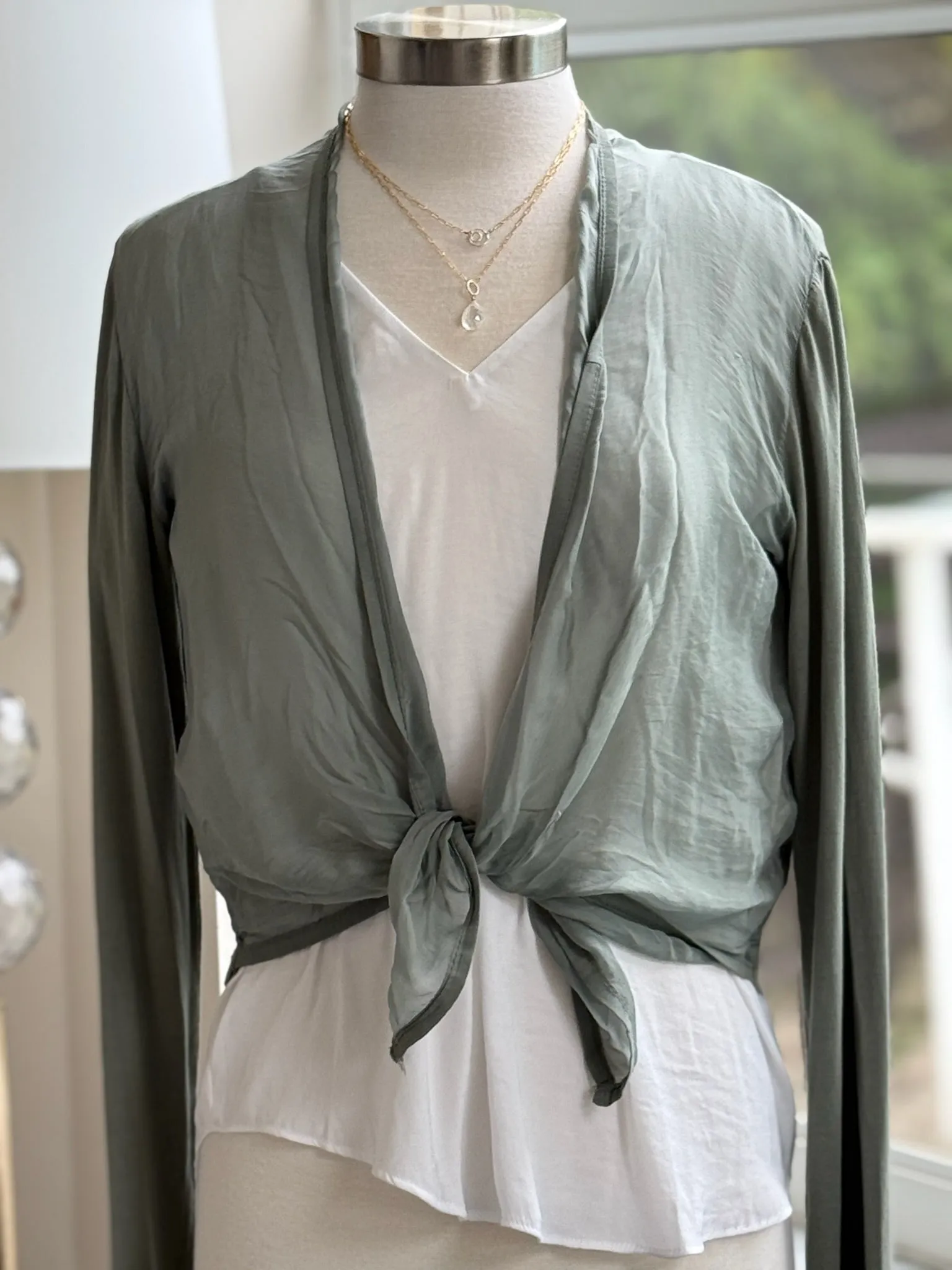 Chloe Silk Cardigan in Olive