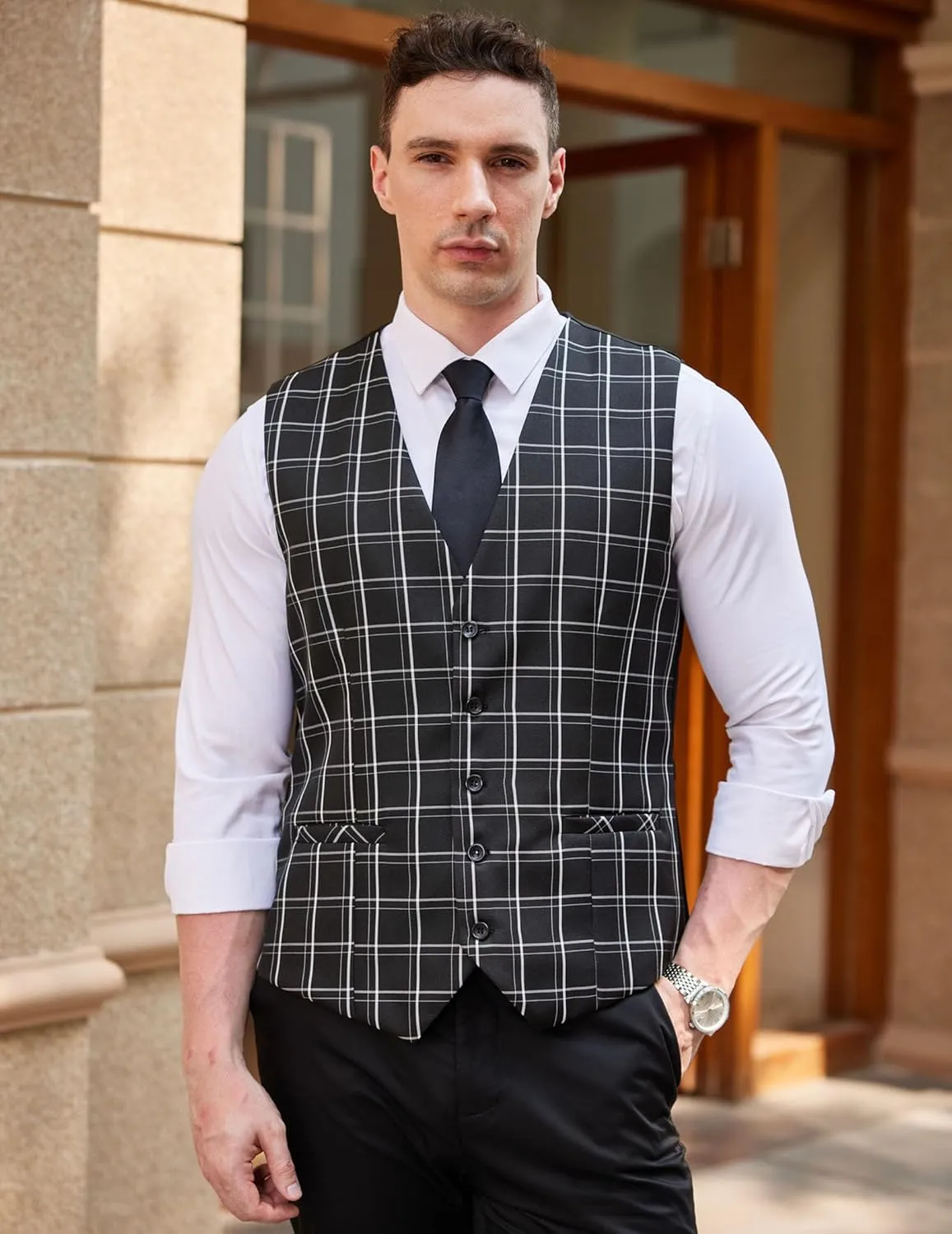 COOFANDY Men's Business Suit Vest Casual Dress Vest Slim Fit Formal Waistcoat