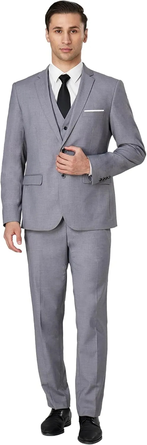 DEETRUST Men's 3 Piece Slim Fit Suit Set, 2 Button Blazer Jacket Vest Pants with Tie, Mens Suit for Party, Wedding & Business