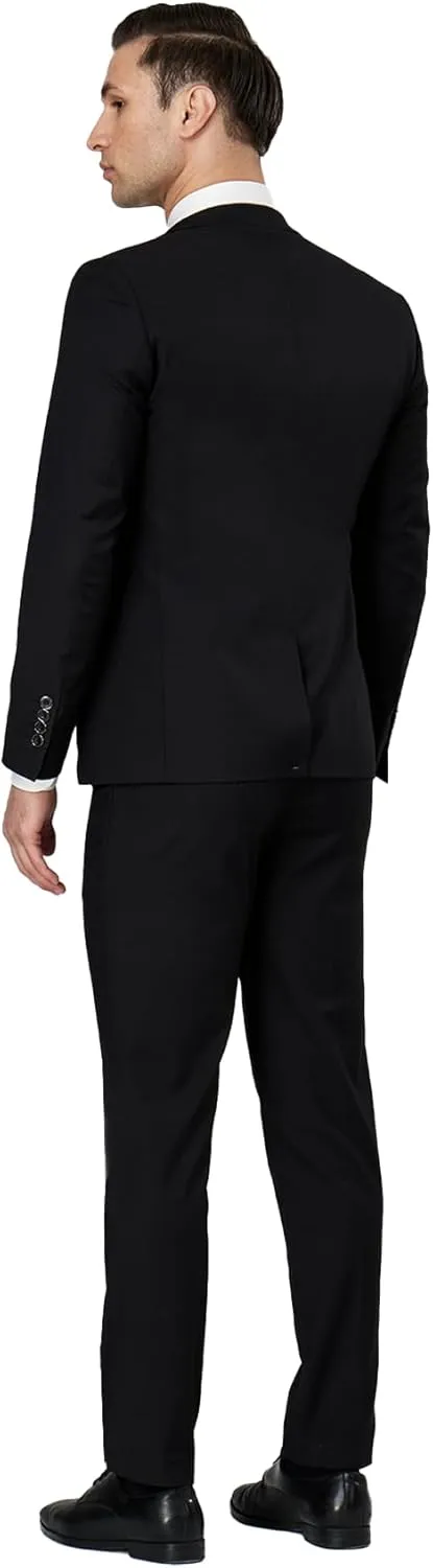 DEETRUST Men's 3 Piece Slim Fit Suit Set, 2 Button Blazer Jacket Vest Pants with Tie, Mens Suit for Party, Wedding & Business