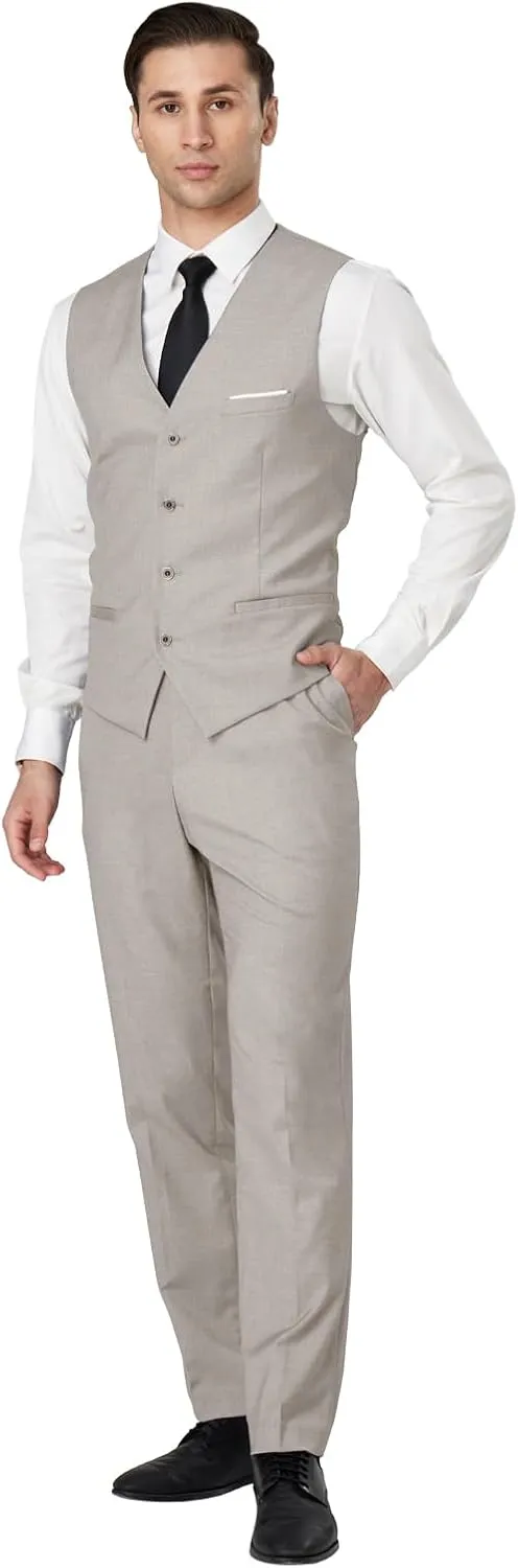 DEETRUST Men's 3 Piece Slim Fit Suit Set, 2 Button Blazer Jacket Vest Pants with Tie, Mens Suit for Party, Wedding & Business