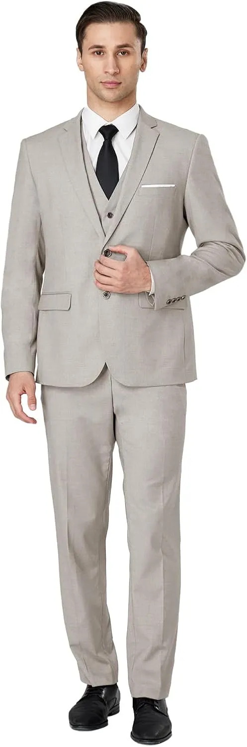 DEETRUST Men's 3 Piece Slim Fit Suit Set, 2 Button Blazer Jacket Vest Pants with Tie, Mens Suit for Party, Wedding & Business