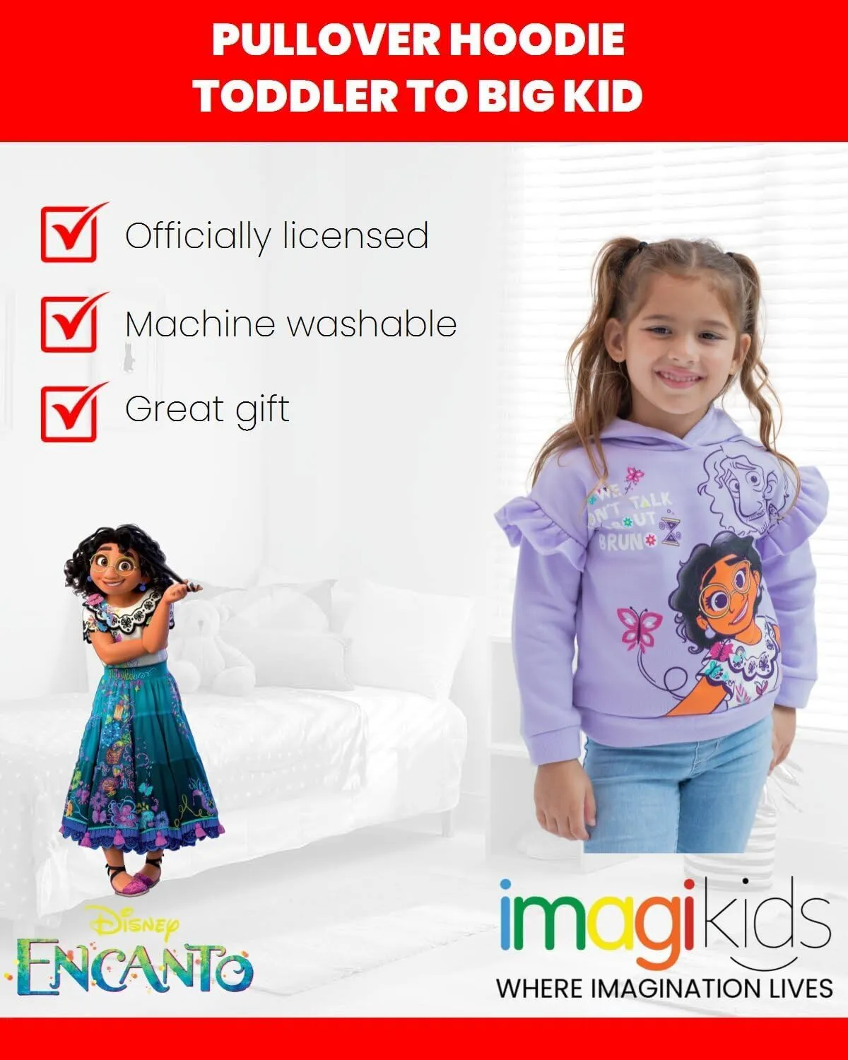 Disney Encanto Mirabel Girls Fleece Pullover Hoodie Toddler to Big Kid
