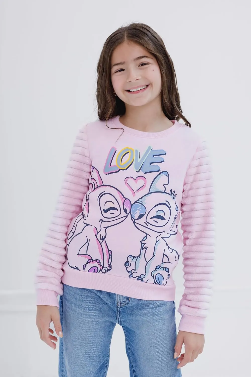 Disney Lilo & Stitch Girls Fleece Pullover Fur Sweatshirt Little Kid to Big Kid Sizes (4-14-16)