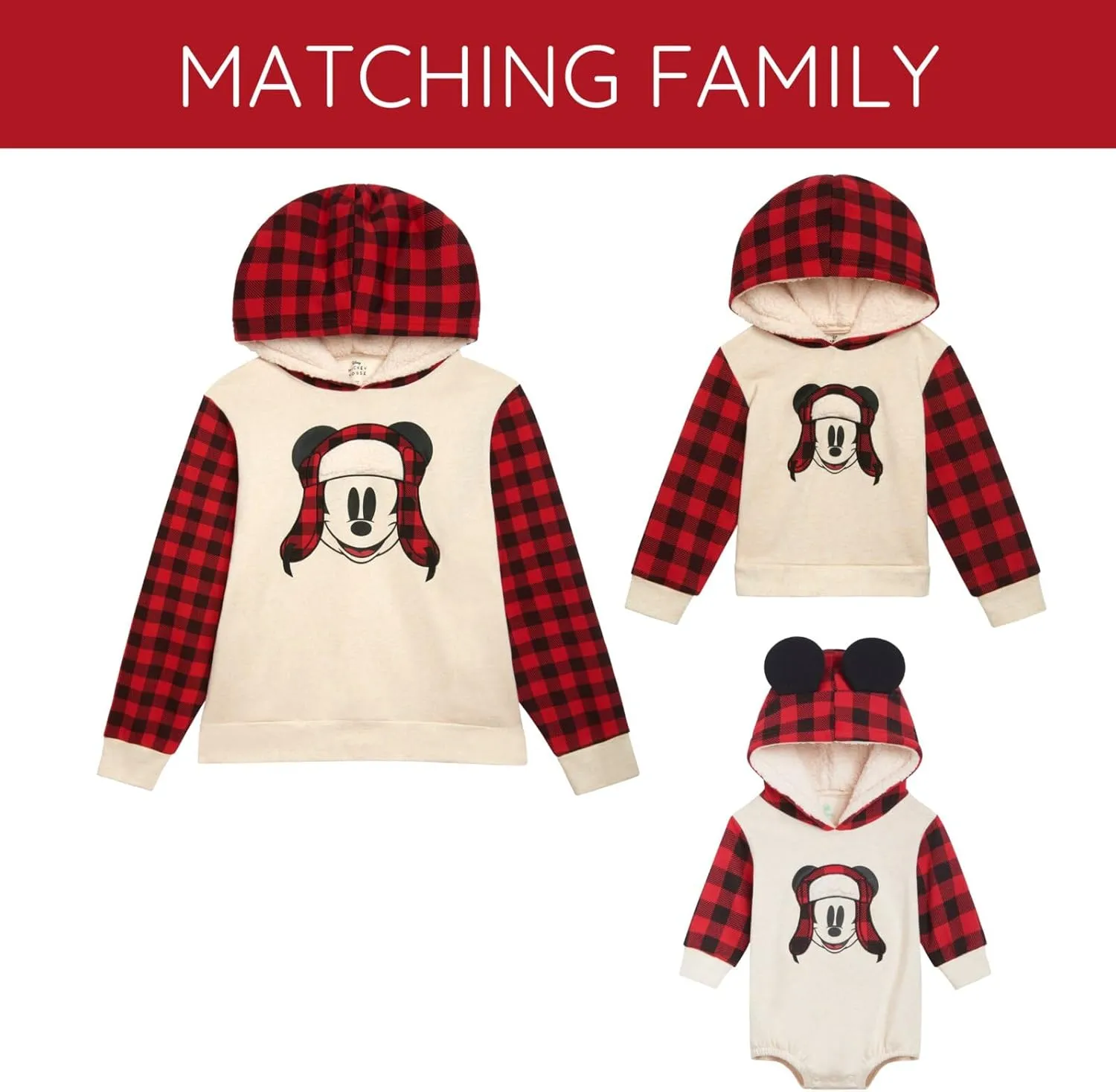 Disney Mickey Mouse Fleece Matching Family Pullover Hoodie & Bodysuit Newborn to Adult Sizes (0-3 Months - 2XL)
