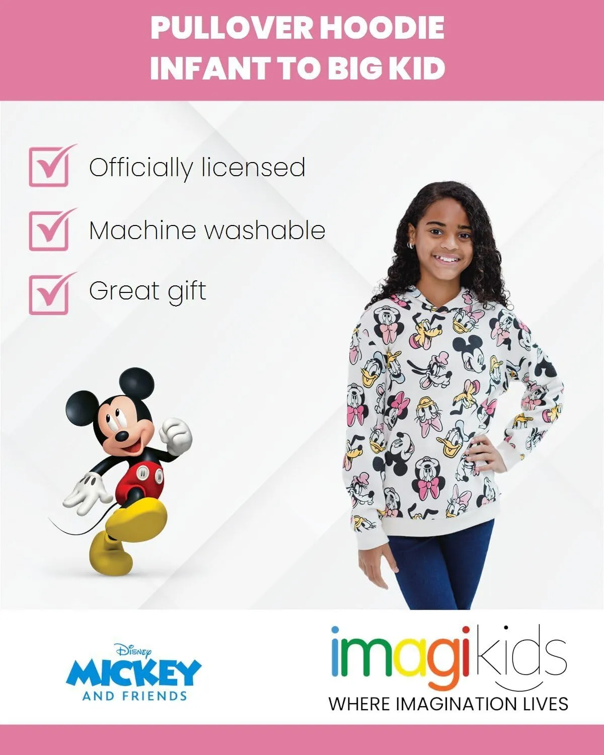 Disney Minnie Mouse Fleece Crossover Hoodie Infant to Big Kid Sizes (12 Months - 14-16)