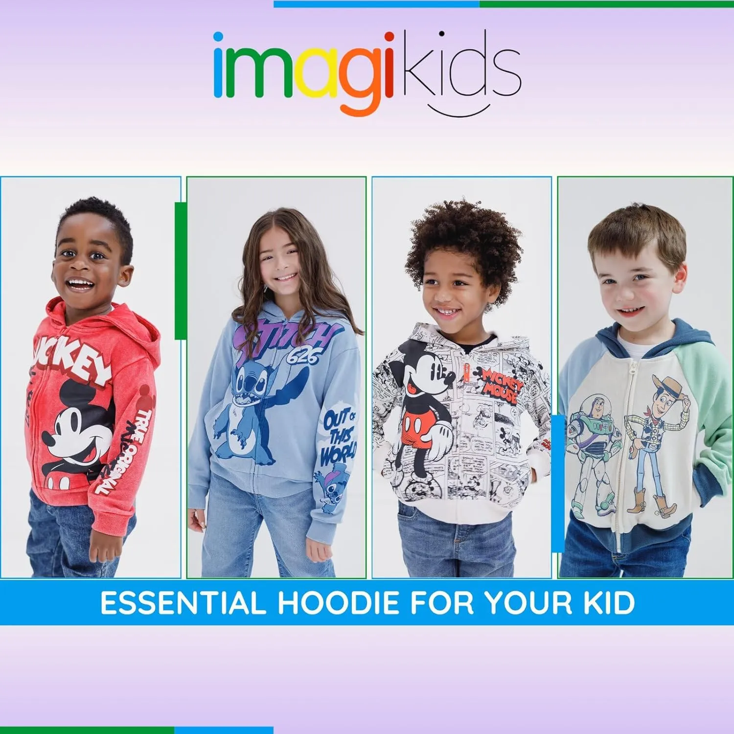 Disney Toy Story Mickey Mouse Lilo & Stitch Fleece Zip Up Hoodie Toddler to Big Kid Sizes (2T - 18-20)