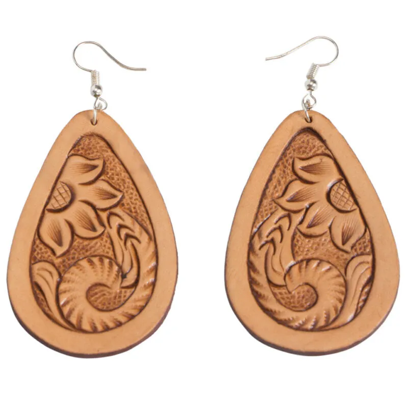 Earrings -Tooled leather Tan