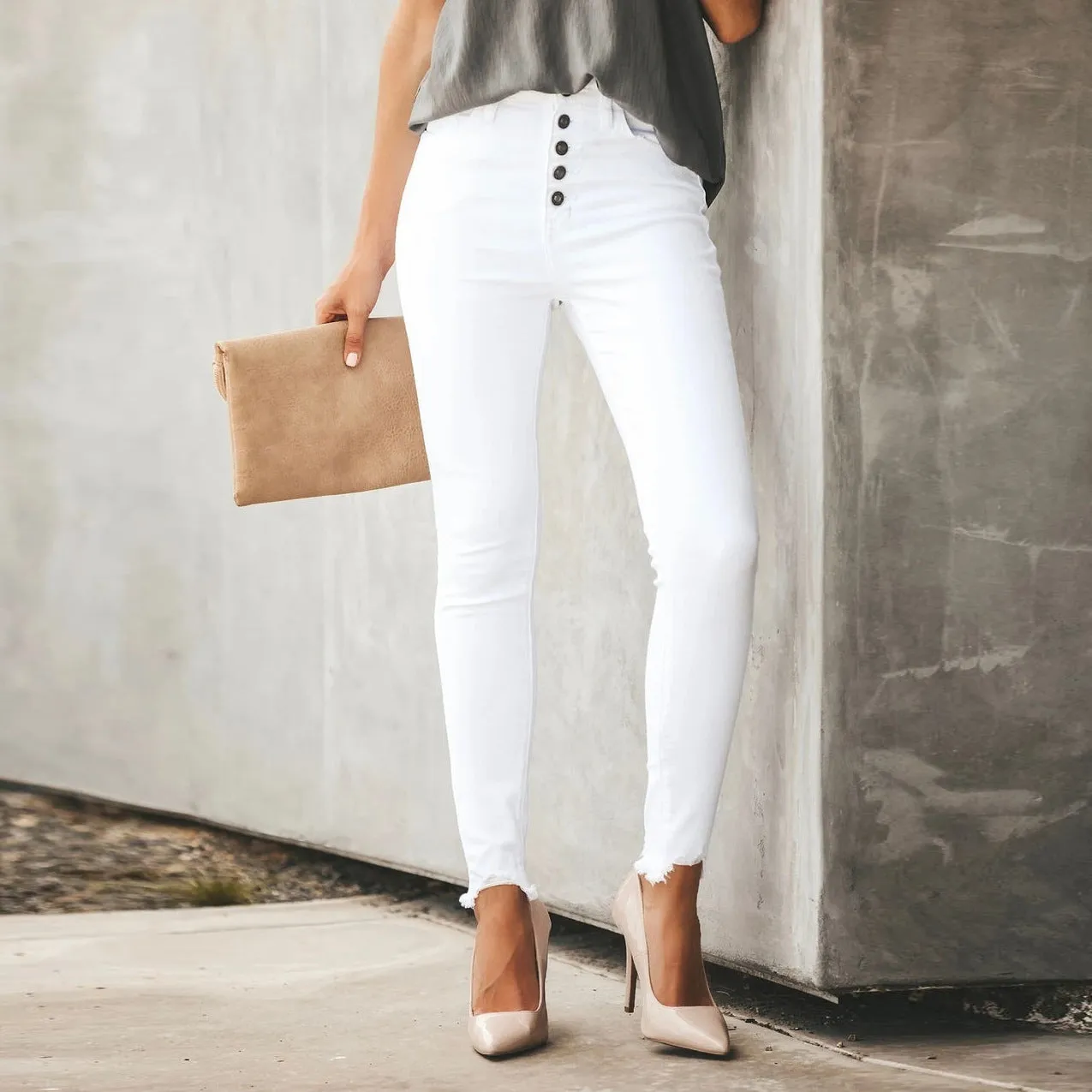 Fashion Solid Color Stretch Jeans