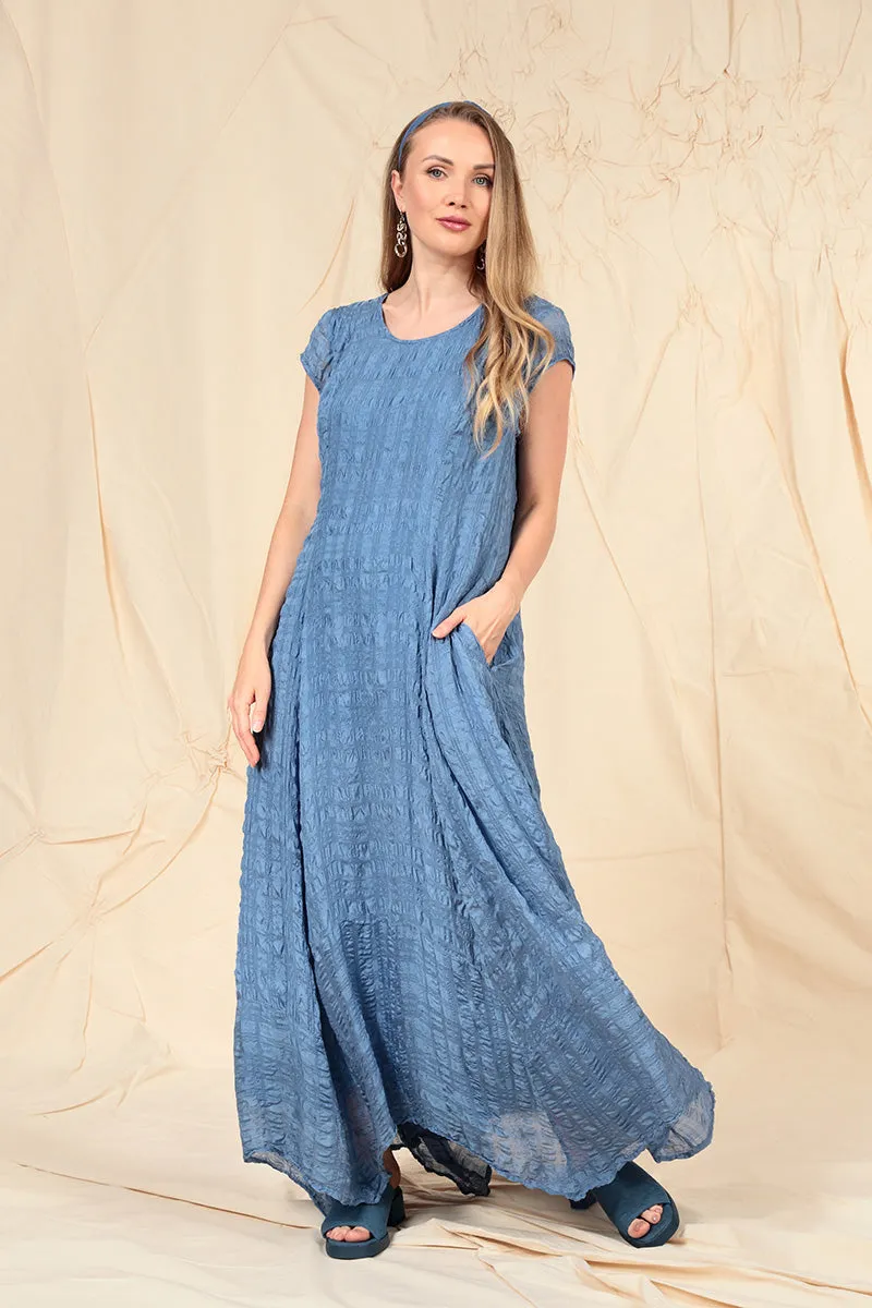 Flowy Maxi Blue Nova Textured Silk Dress