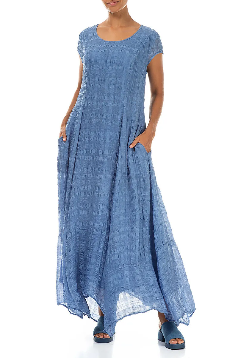 Flowy Maxi Blue Nova Textured Silk Dress