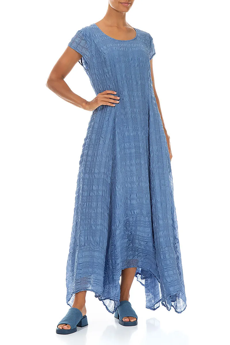 Flowy Maxi Blue Nova Textured Silk Dress
