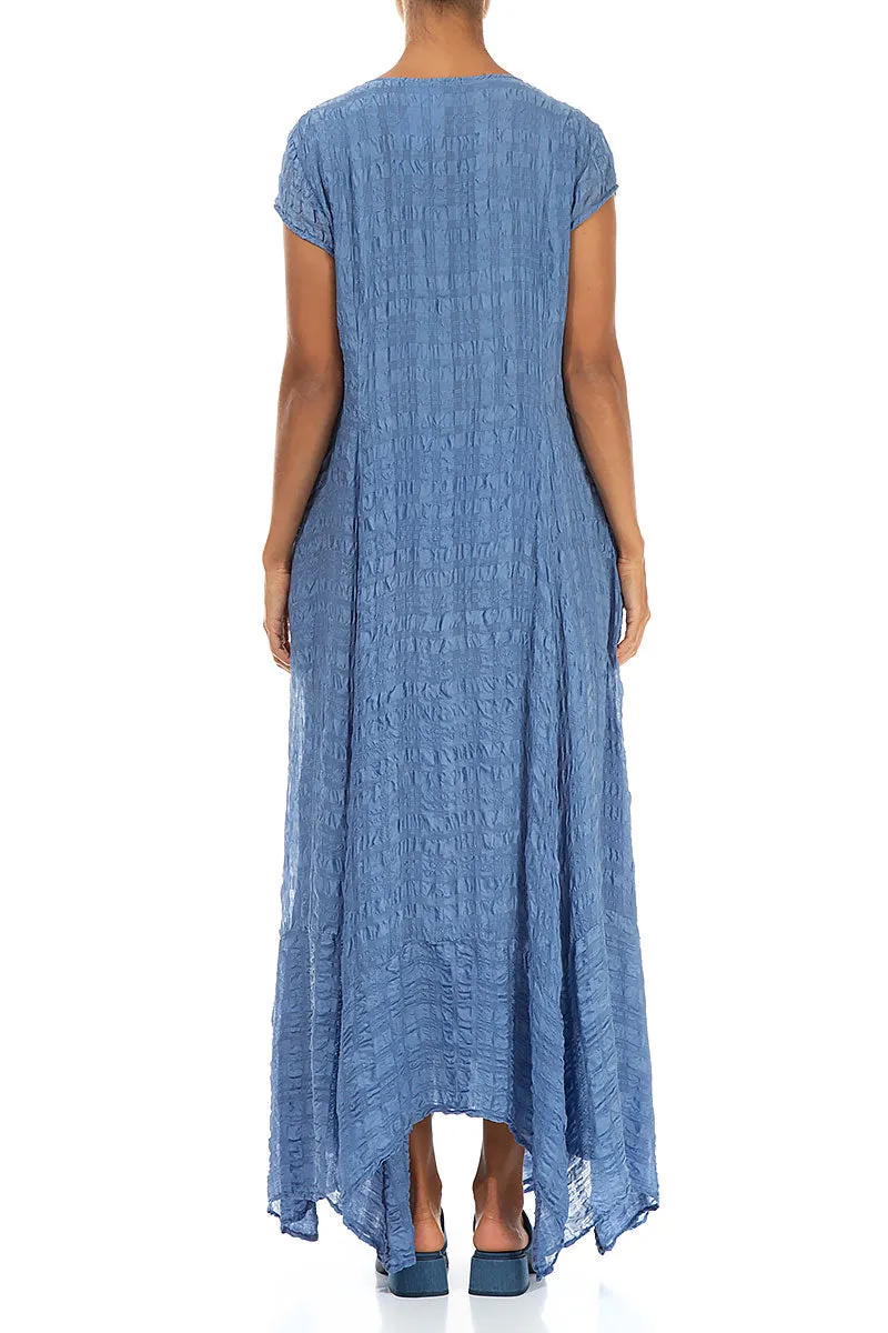 Flowy Maxi Blue Nova Textured Silk Dress