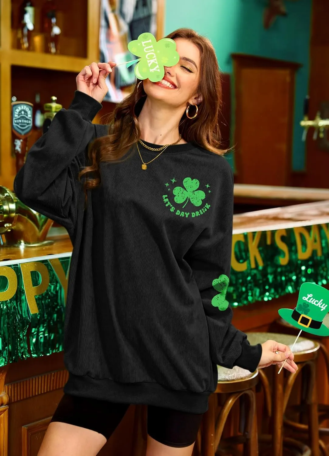 For G and PL Womens St. Patrick's Long Sleeve Irish Sequin Pullover Shamrock Clover Print Casual Sweatshirts