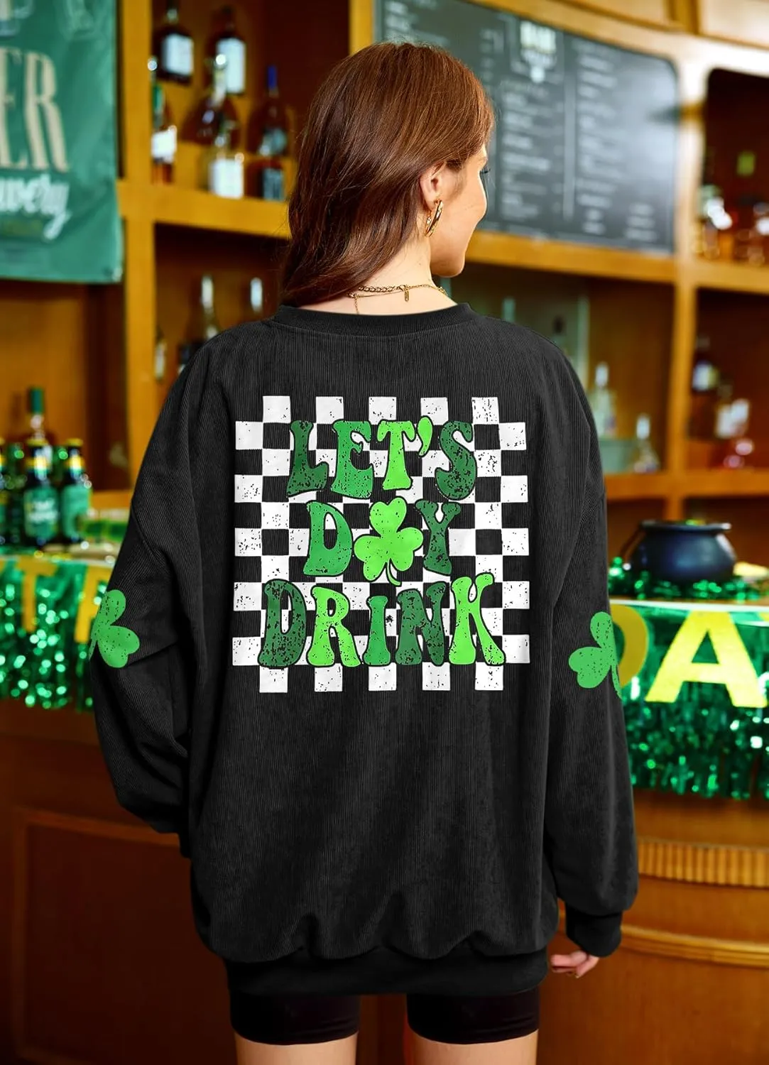 For G and PL Womens St. Patrick's Long Sleeve Irish Sequin Pullover Shamrock Clover Print Casual Sweatshirts
