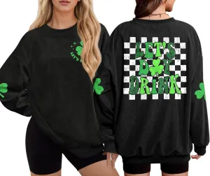 For G and PL Womens St. Patrick's Long Sleeve Irish Sequin Pullover Shamrock Clover Print Casual Sweatshirts