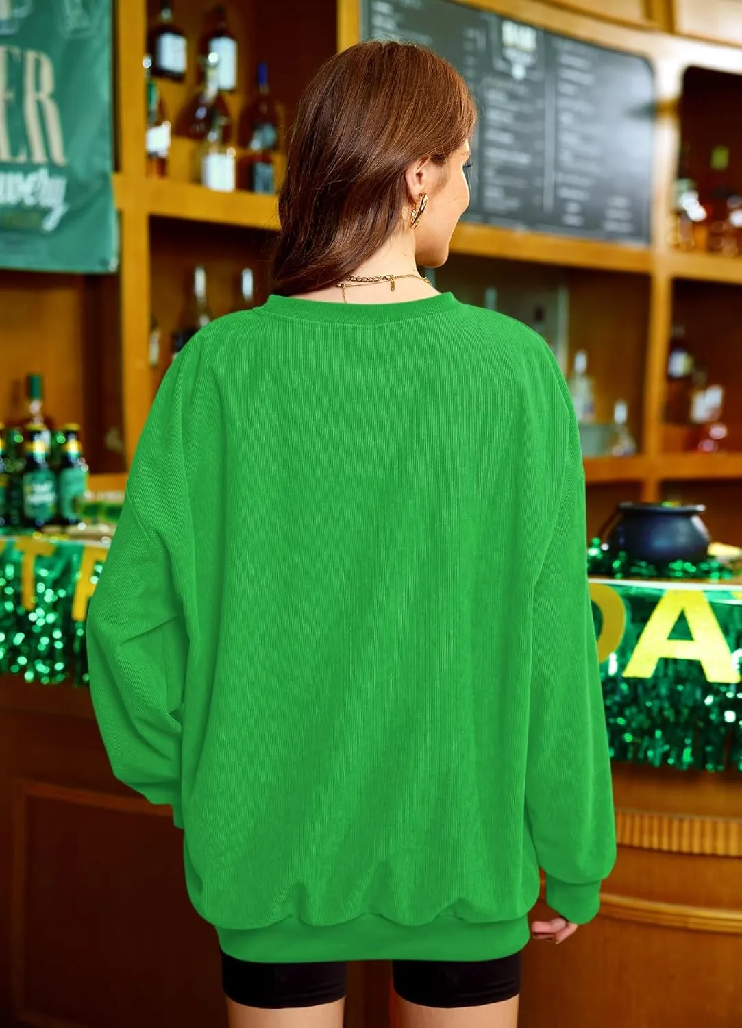 For G and PL Womens St. Patrick's Long Sleeve Irish Sequin Pullover Shamrock Clover Print Casual Sweatshirts