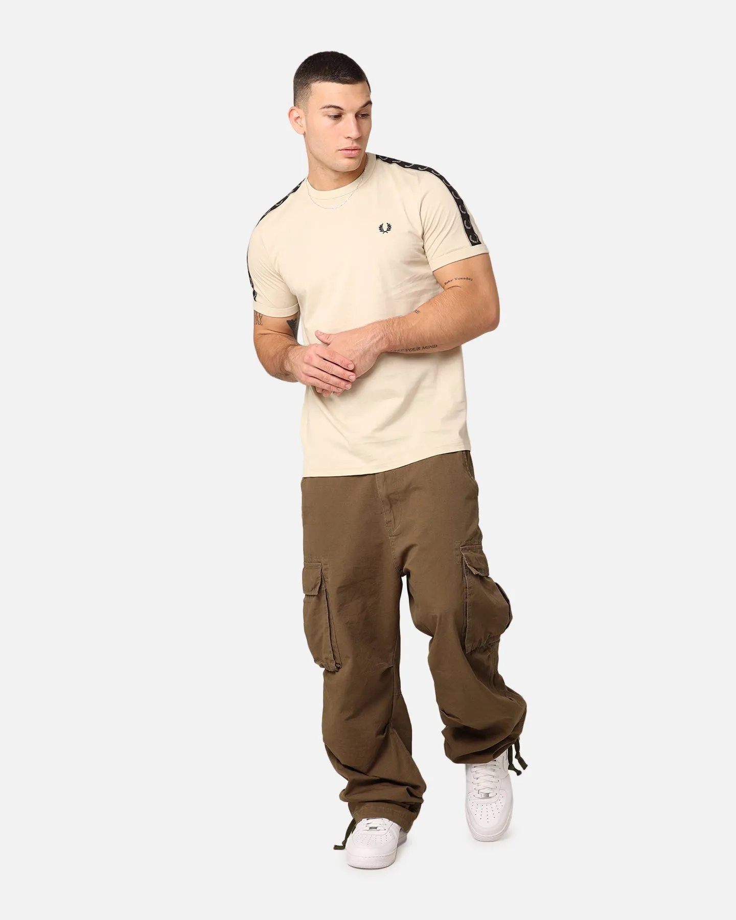 Fred Perry Contrast Tape Ringer T-Shirt Oatmeal/Warm Grey