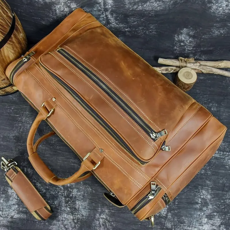 French 23.6 Inch Large Capacity Travel Bag Retro Luggage Bag Genuine Leather Handbag ffor Commuting Travel Business