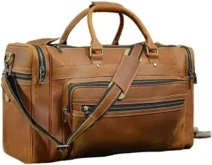 French 23.6 Inch Large Capacity Travel Bag Retro Luggage Bag Genuine Leather Handbag ffor Commuting Travel Business